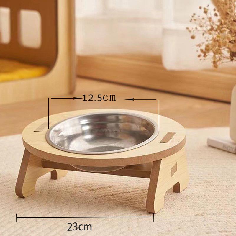 Elevated Pet Bowls Tilted Single/Double Cat Stainless Steel Food Bowls Wooden Dog Water Feeding Container Cat Supplies