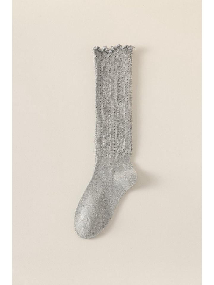 Korean Hollow Out Wood Ear Fishnet Stockings - Women's Knitted Mesh Calf Slimming Slouchy Long Socks