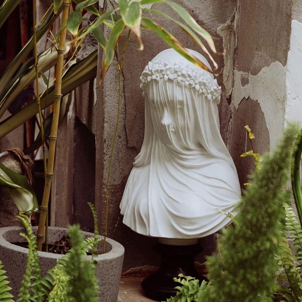 Vintage Maiden Statue Resin Figurines Decoration Home Decor Veiled Maiden Bust Office