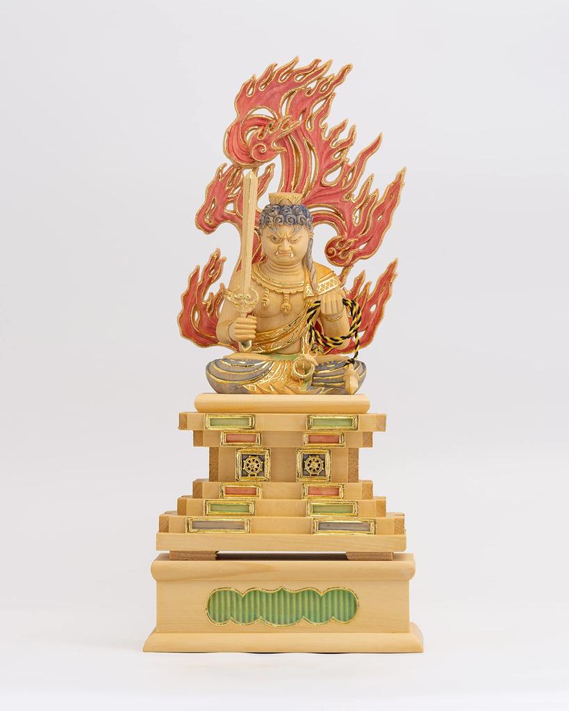 Seated Acala wood carving cypress wood with light gold Guardian deity of the zodiac for those born in the Year of the Rooster Myoo (22.5cm) (wood