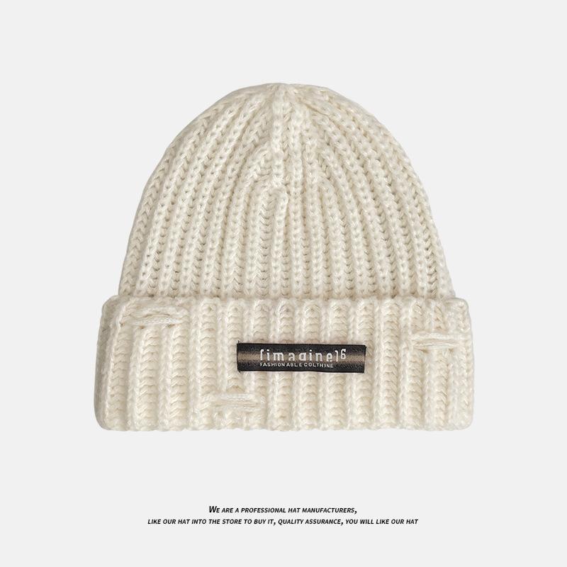 Small Label Knitted Hat Women's Autumn and Winter Outdoor Cycling Pullover Hat Versatile Thickened Ear Protection Cold Proof Woolen Hat