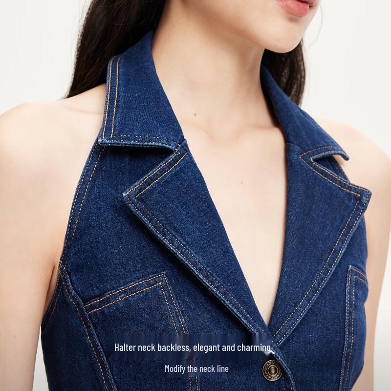 VEROMODA Women's Retro Denim Sleeveless Lapel Vest