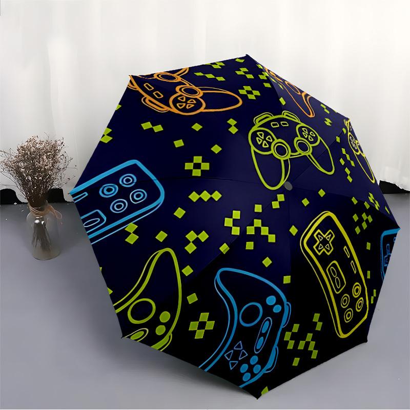 1pc Gamer Pattern Open/Close Folding Umbrella, All- Portable Umbrella for & Men, Stylish Accessory (Holiday Gift) 8-Rib yy251213161