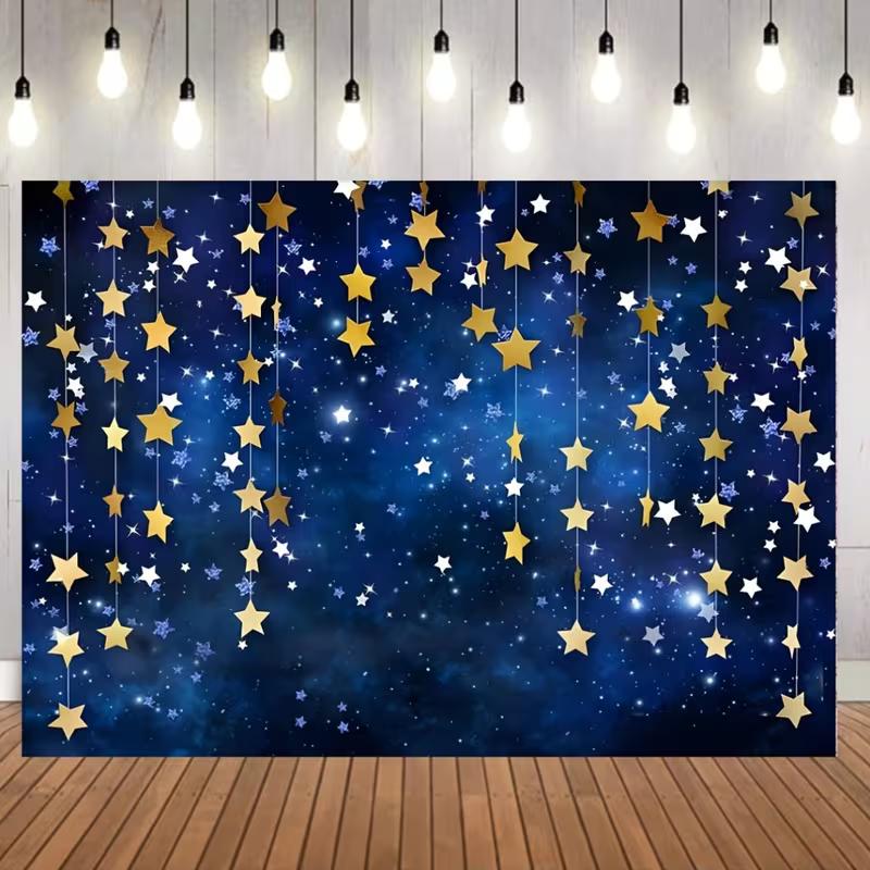 

2D Twinkle Star Backdrop Navy Blue Galaxy Baby Shower Photo Studio Background 47.2x31.5inch/120*80cm