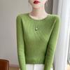Solid Color Crew Neck Long Sleeve Slim Fit Casual Knit Sweater For Women