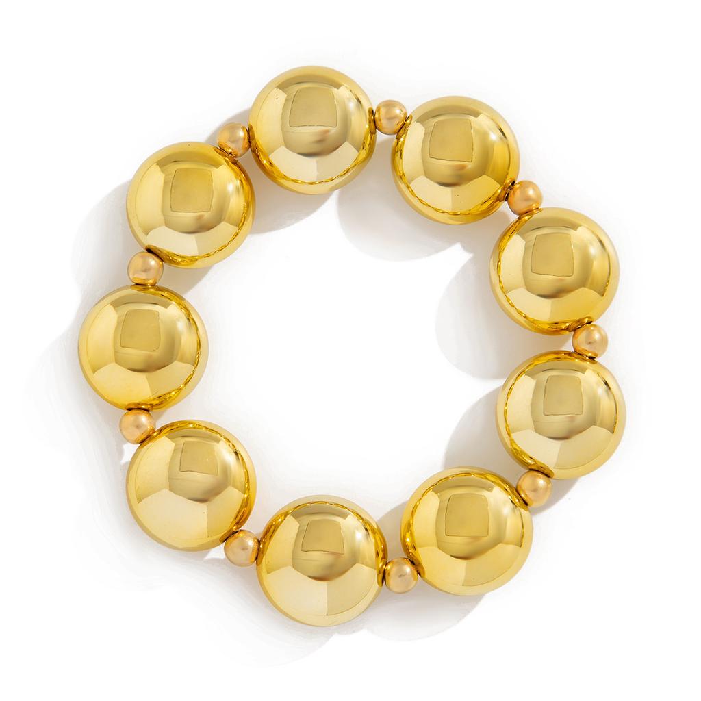 Exaggerated Smooth Geometric Alloy Wide Bracelet, Personalized Baroque Irregular Beaded Bracelet For Women