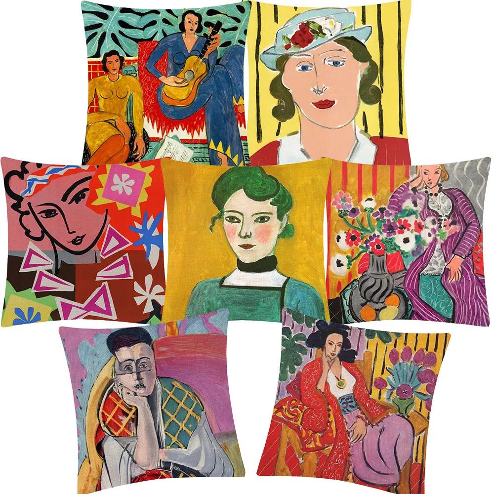 Henri Matisse Printed Cushion Cover Portrait Oil Art Painting Decorative Pillowcase Home Decor Polyester Cotton Linen 45X45cm