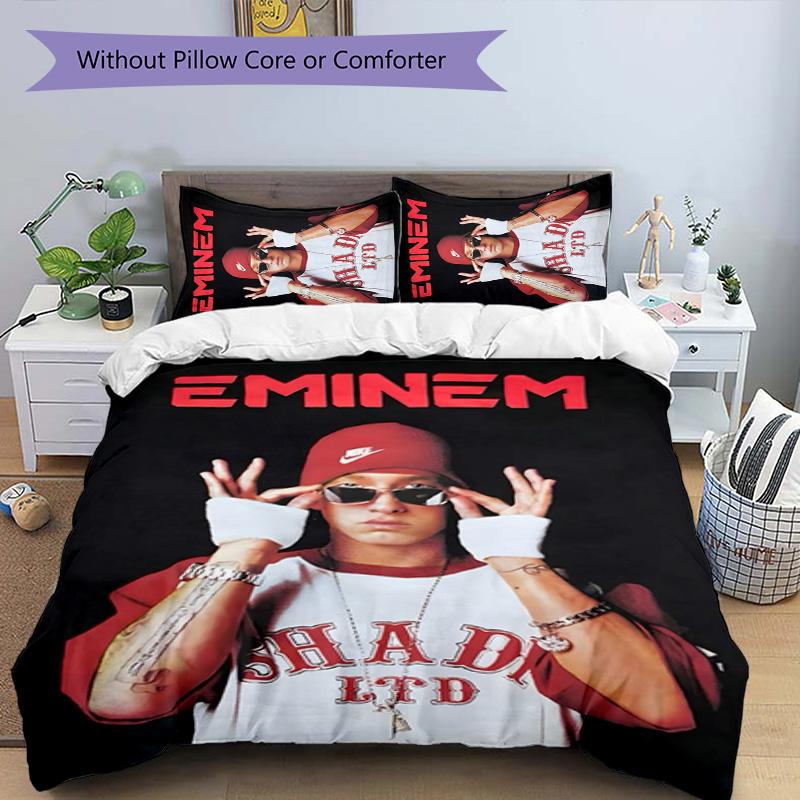 Eminem 3pcs Bedding Set Duvet Cover Closure Includes 1 Duvet Cover & 2 Pillowcases for All Seasons Bedroom Home Dorm Decor
