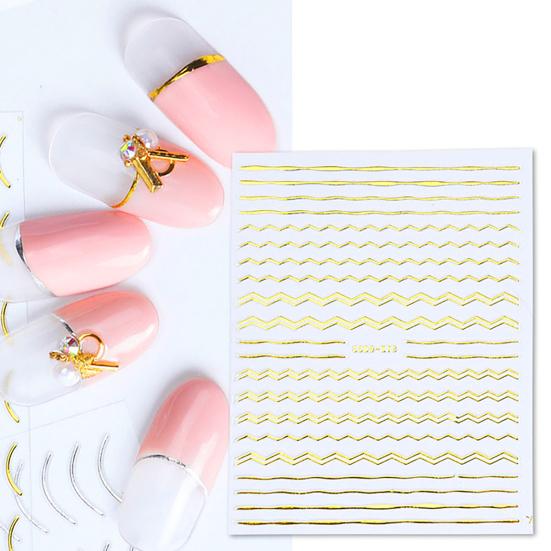 Nail Art Sticker Gold Colour Geometry Shapes PET Material Long-lasting Nail Art Sticker For Salon