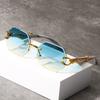 Vintage Rimless Polygon Shades Luxury Brand Gradient Women's Sunglasses Fashion Leopard Decor Travelling Sun Glasses UV400
