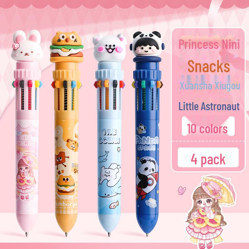 Cartoon Multi-Color Push Gel Pen with Cute Doll Design
