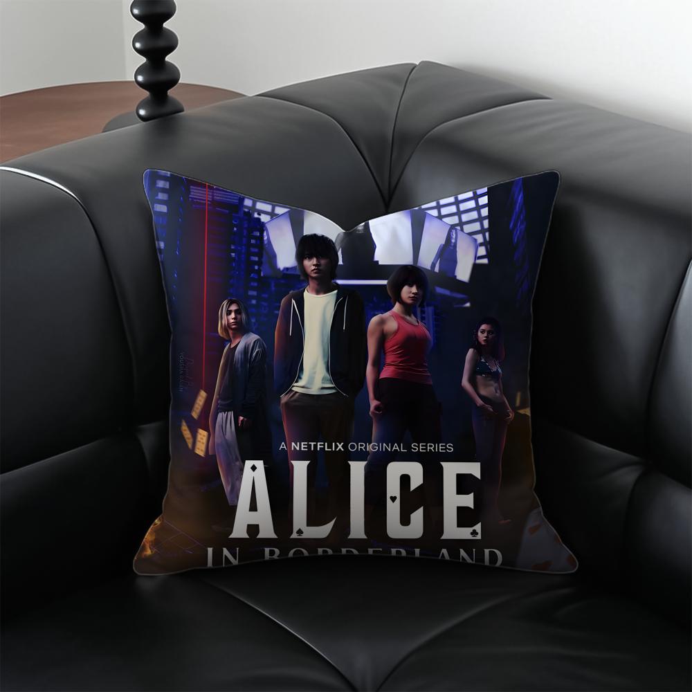 AAlice In BBorderland Cushion Cover Pillow Case Antidustmite Invisible Zipper Silky Short Plush Sofa Cushion