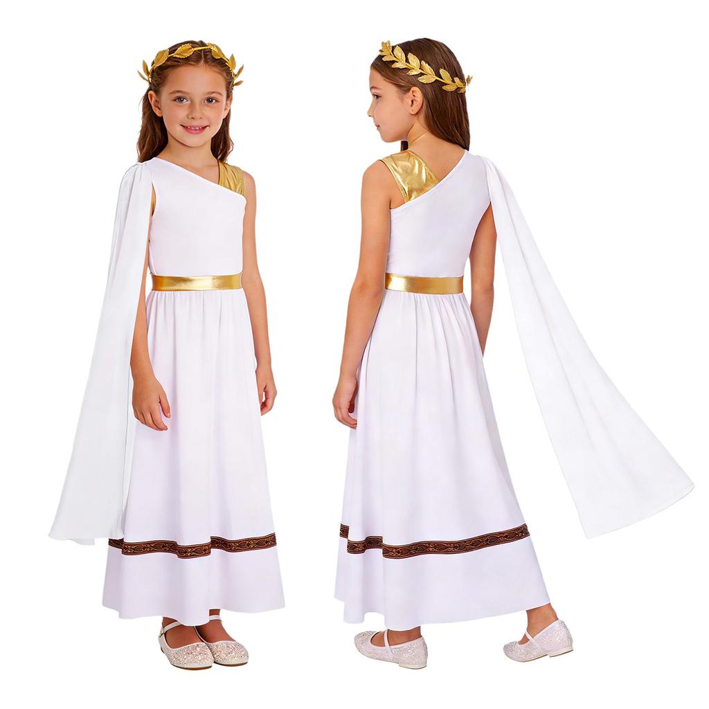 Girls Halloween Carnival Ancient Greek Roman Athena Goddesses Princess Queen Costume Greece Beauty Toga Worship Choir Dress Robe