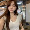 Sweet sister, be careful with V-neck solid color short-sleeved T-shirt, women's summer new slim-fitting and thin top