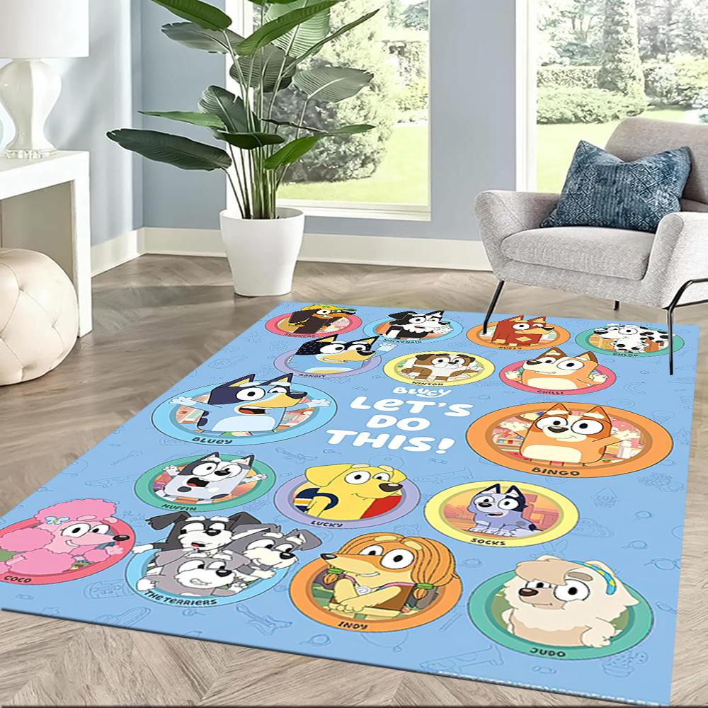 I tappeti quadrati Bluey's Playful Pals sono un'ottima scelta per soggiorni, camere da letto, arredamento della casa e come regali.