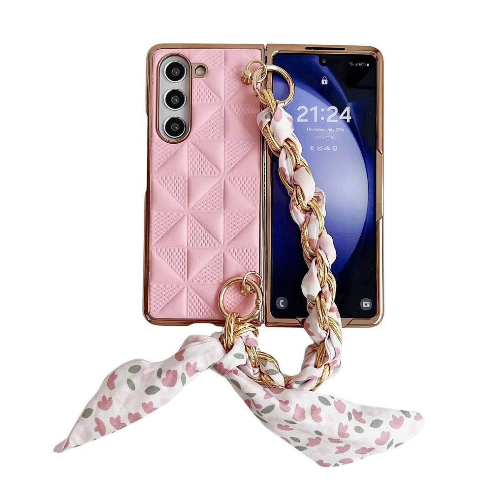 Wrist Strap Leather Phone Case for Samsung Galaxy Z Fold 6 5 4 Galaxy Fold6 Fold5 Fold4 Protective Shockproof Cover