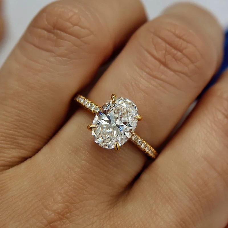 Classic Long Oval Four-claw Inlaid Ring for Women, Wedding Bride Wedding Jewelry Temu Light Luxury New