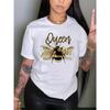 Bee Print Short Sleeve T-shirt, Women's Plus Casual Round Neck Pullover T-shirt