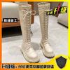 White long boots women's shoes 2025 new autumn and winter velvet khaki medium tube small knight boots