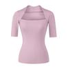 Light Gray Square Neck Slim Fit T-Shirt for Women - Short Sleeve, Waist Cinched, Ideal for Spring/Autumn
