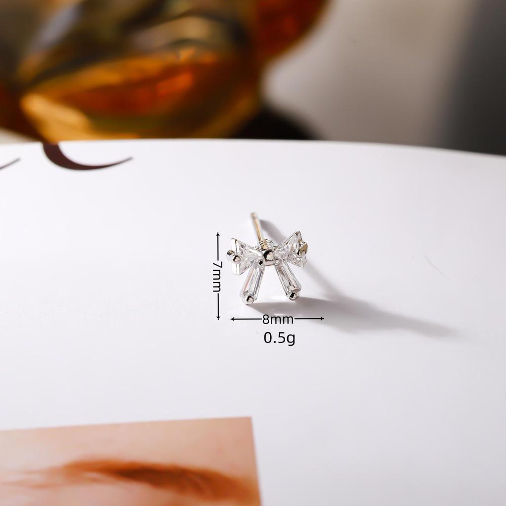 Korean Zirconia Bow Stud Earrings – Fresh Sweet Rhinestone Inlaid Cuff