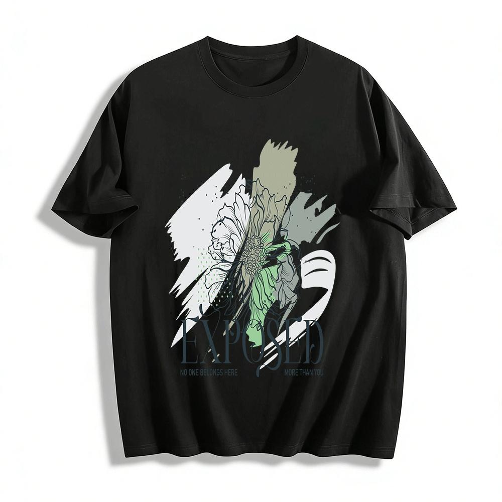 Exposed Slogan Hand-painted Floral Print Casual Tee Pure cotton T-shirt XXS