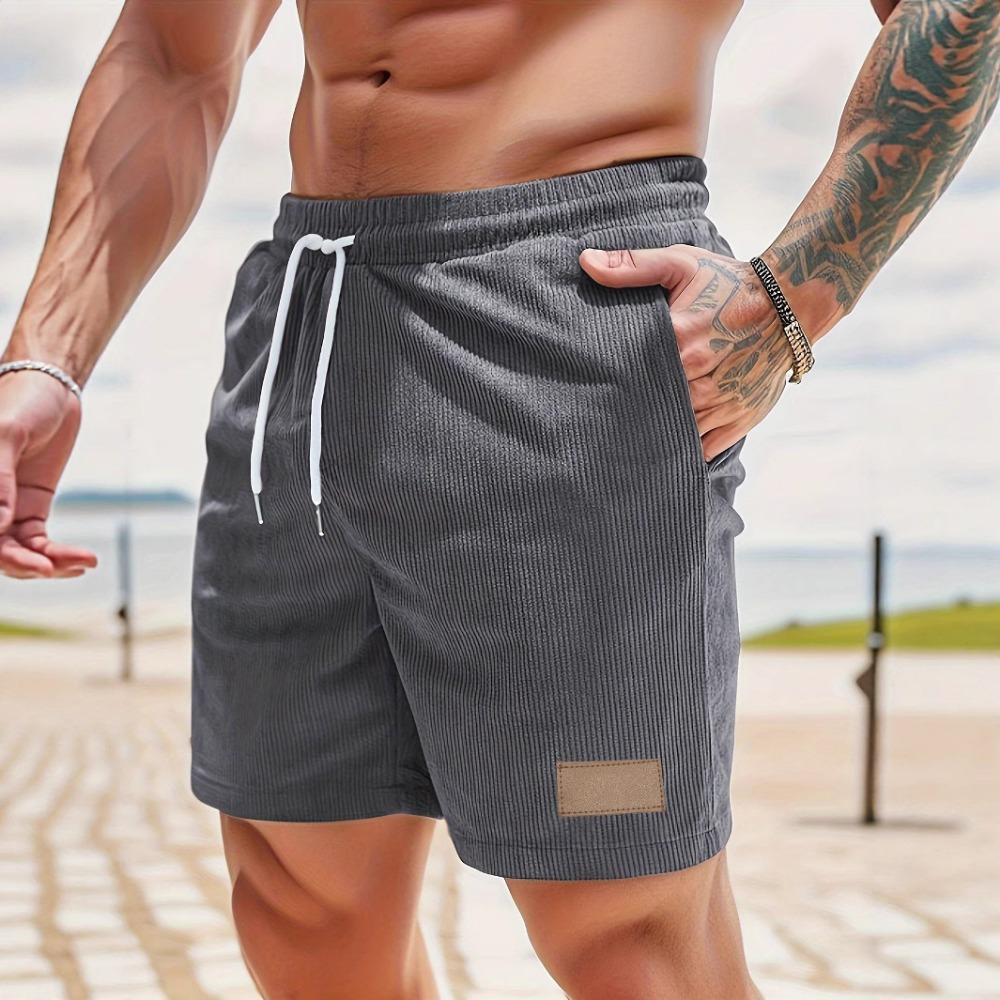Summer Men's Solid-color Shorts, Lace-up Sport Pants, Corduroy Simple Capri Shorts, Casual Pants
