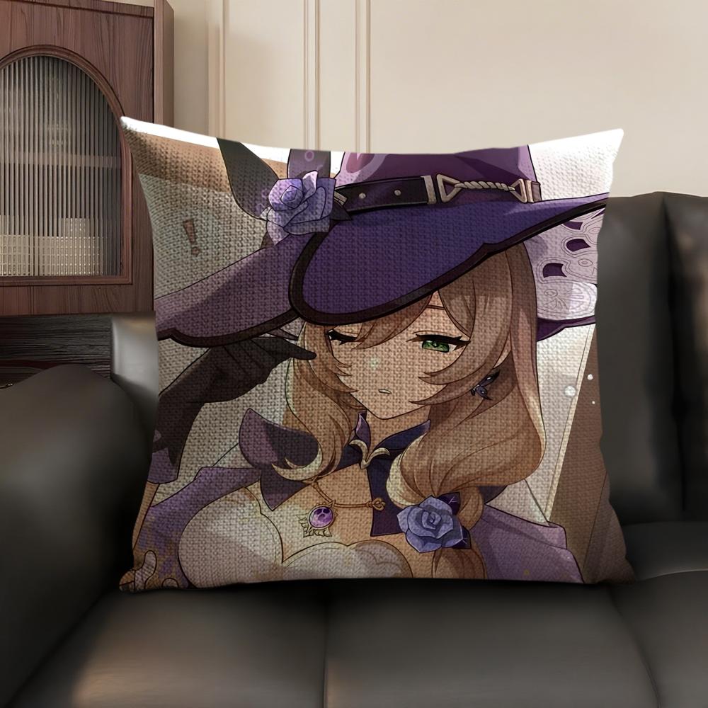Lisa Cute Genshin Impact Cushion Cover Natural Linen Organic Fabric Double-Sided Printing Sofa Home Decor Gift Pillow Case