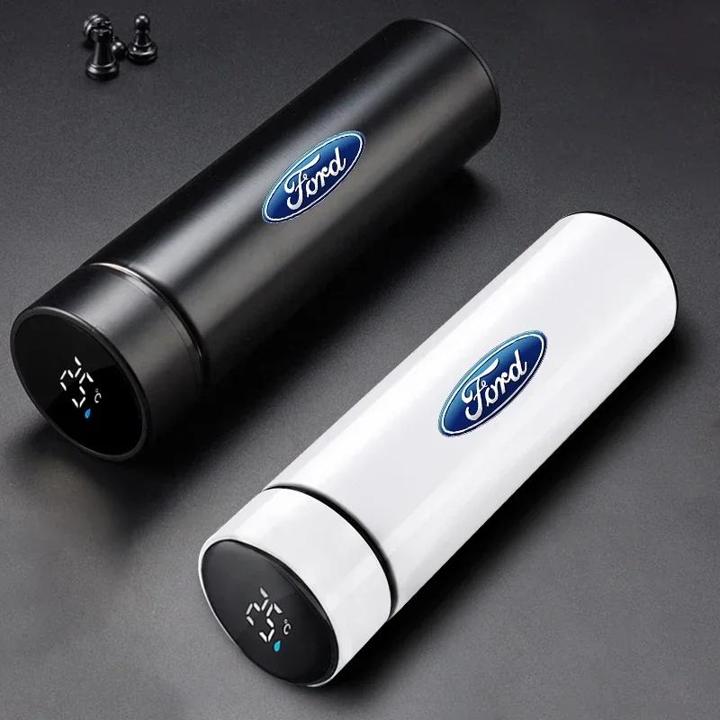 Car Sticker Ford Car Logo Smart Thermos Mug For Ford MK3 MK4 MK5 Fiesta Ecosport Kuga Explorer Edge Mustang 3 4 ST Mondeo Goods