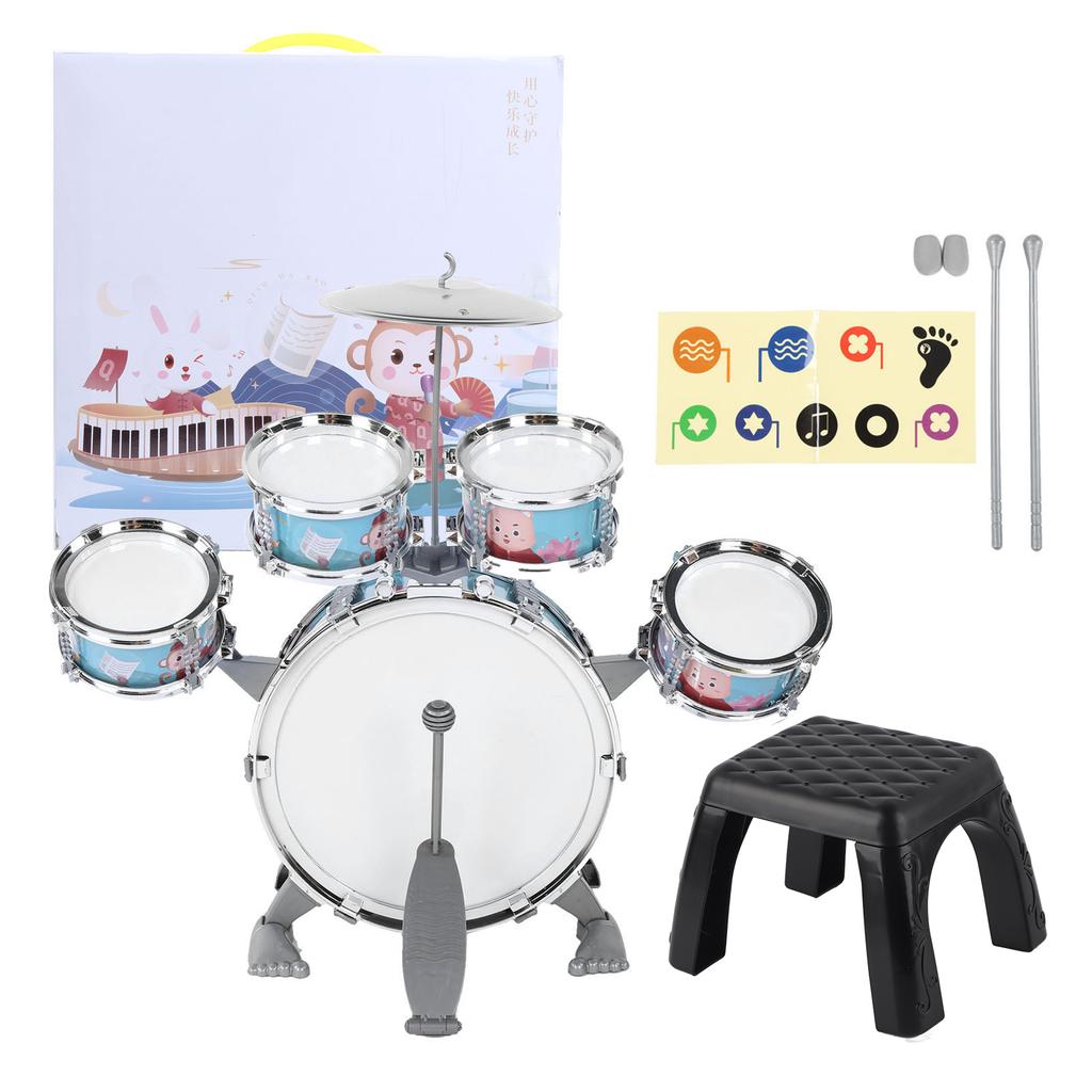 Kids Drum Set Cartoon Drums Kit Educational Child Musical Instrument Boys Drum ToyBlue