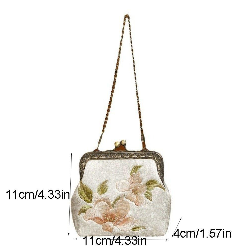 Flower Embroidery Banquet Bag Metal Buckle Ladies Clutch Bag Portable Hanfu Handbag  Wedding