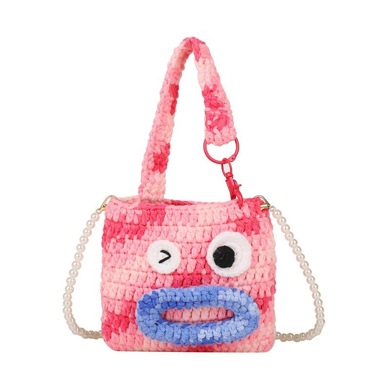 Knitted Cartoon Panda Shaped Coin Purse With Pearl Embellishments For Daily Use