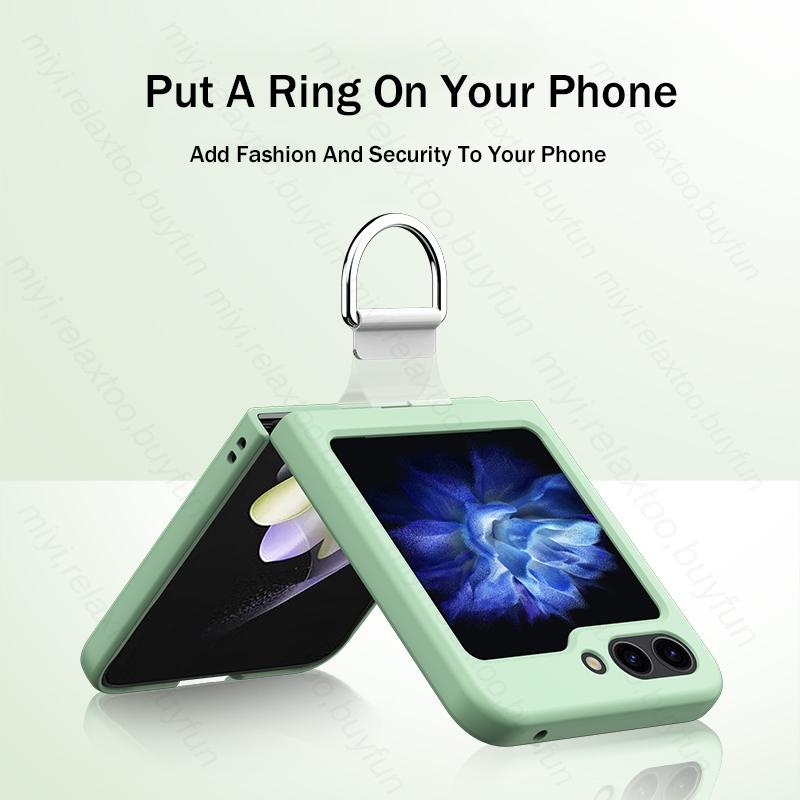Candy Color Feeling Skin with Ring Holder Stand Case for Samsung Z Flip6 Flip 5 4 5G Hard PC Protect Fundas