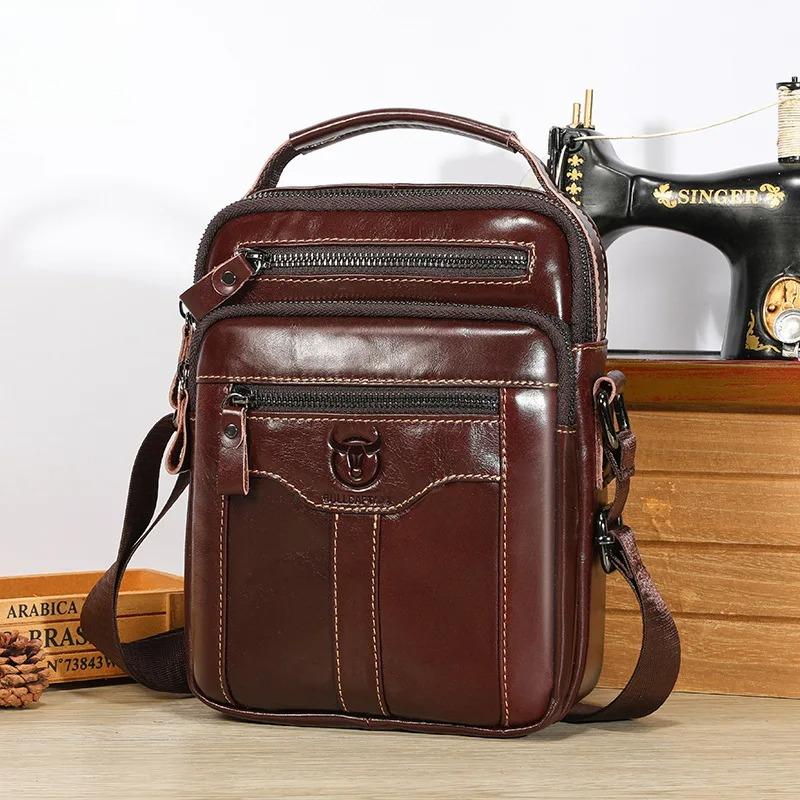 BULLCAPTAIN New Men's Shoulder Bag Multi Pocket Men's handabgs 100% Cowhide Quality designer luxury bag Messenger bag