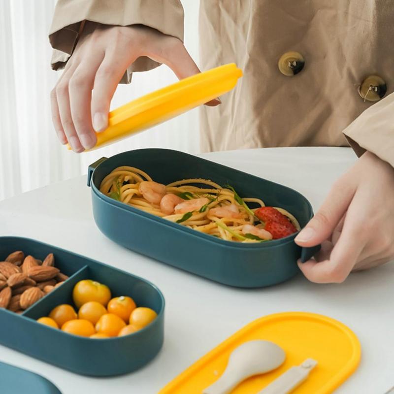 850ML Portable Double-layer Lunch Box Microwavable Bento Box with Tableware Sealed Leak-proof Food Storage Container