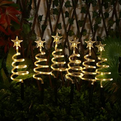 Set of 6 Solar Spiral Christmas Tree Lights Waterproof Outdoor LED Garden Light Tree Stake Lights for Path Yard Garden Landscape