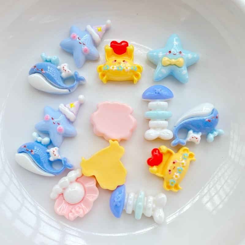 30Pcs Cartoon Ocean Series Little Stars Crabs Whales Shells Art Nail Plaksteen Strass Beeldjes Diy Wedding Plakboek Decor Craft