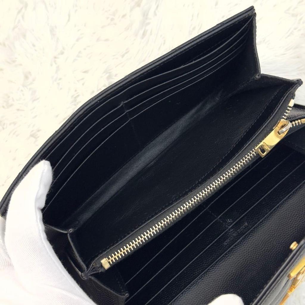Used SAINT LAURENT Saint Laurent Large Flap Long Wallet Cassandra Black Black V Stitch