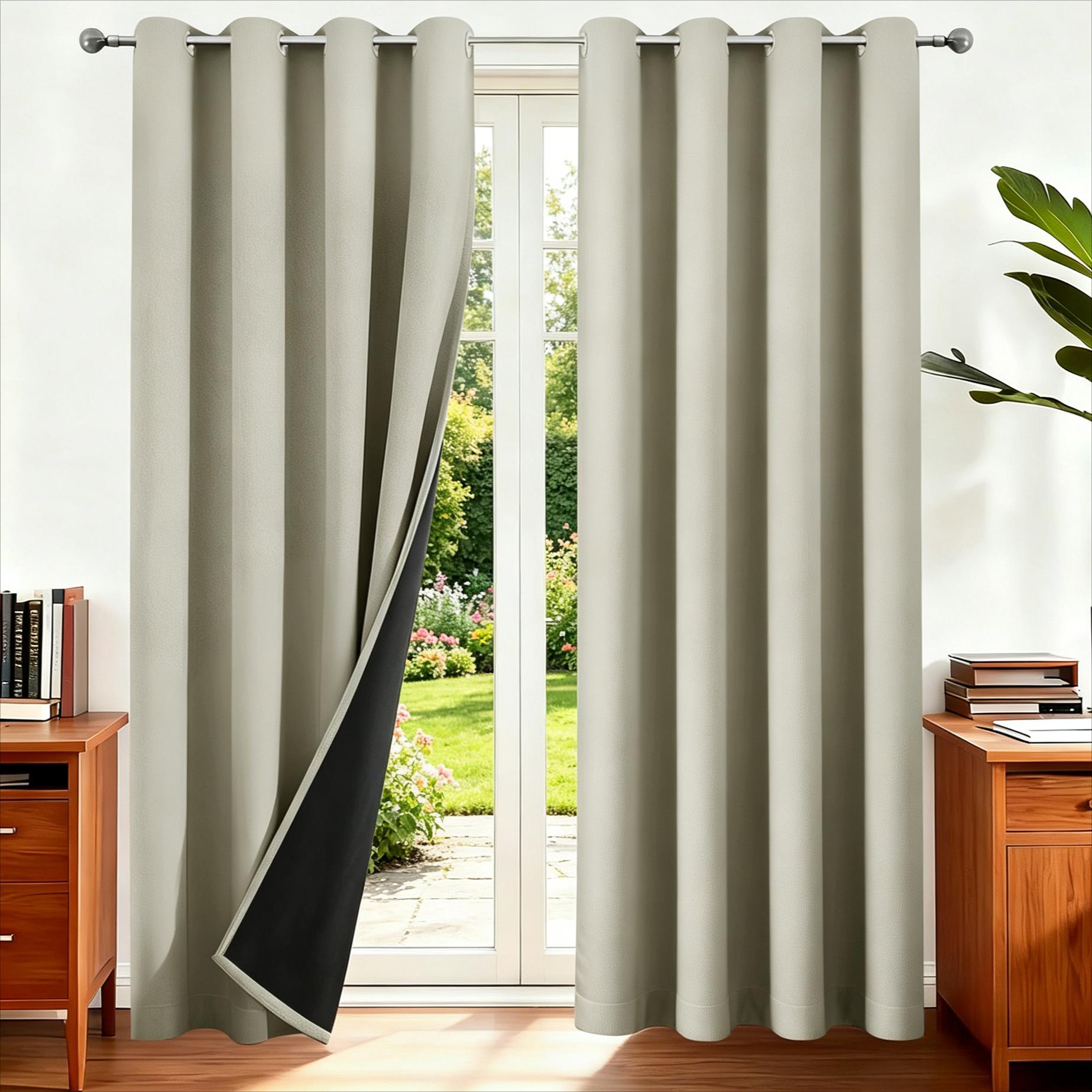 Blackout Curtains Eyelet 100% Light Blocking Thermal Insulated Curtains for Bedroom Living Room Darkening Drapes Door Curtains W94xH137cm&1 Panel бежевый