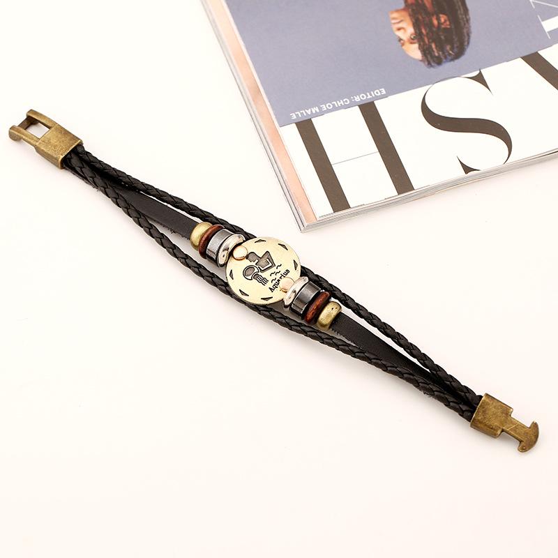 Twelve Constellations Genuine Leather Multi-layer Bracelet - Retro Woven Design for Couples