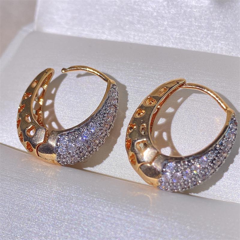 ZAKOL Hip Hop Fashion Gold Color Hoop Earrings for Girls Delicate Geometric Shiny Zirconia Party Zircon Women's Accessories