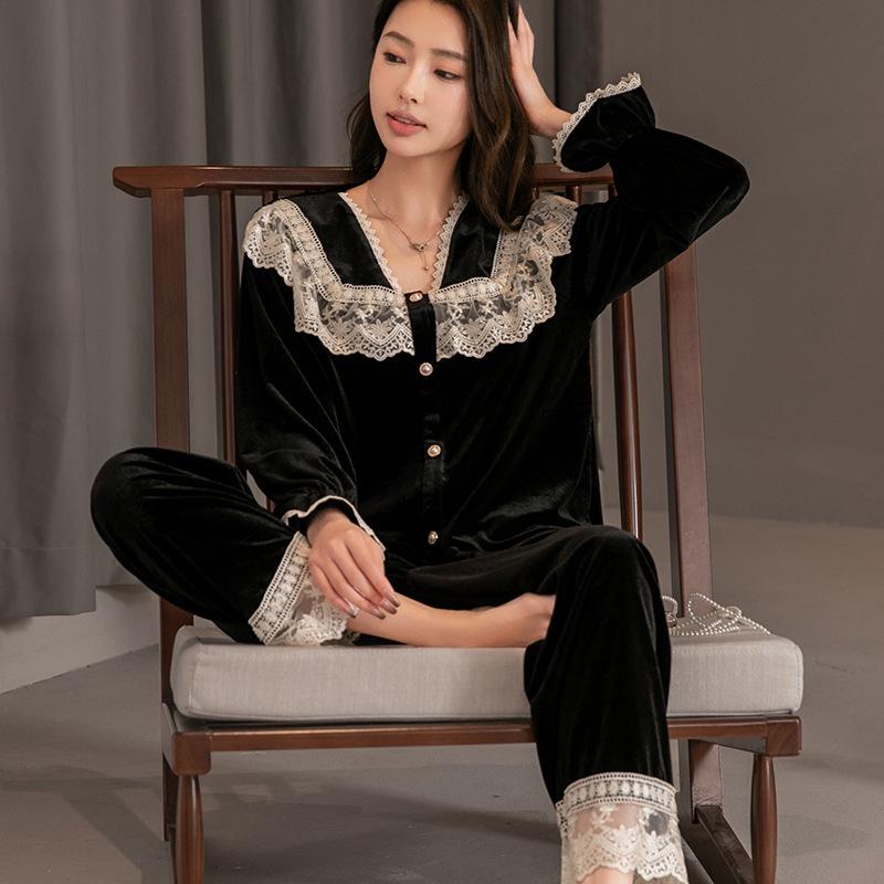 Golden Velvet Couple Pajamas: Autumn/Winter Cardigan Set, Stylish and Thin for Men and Women