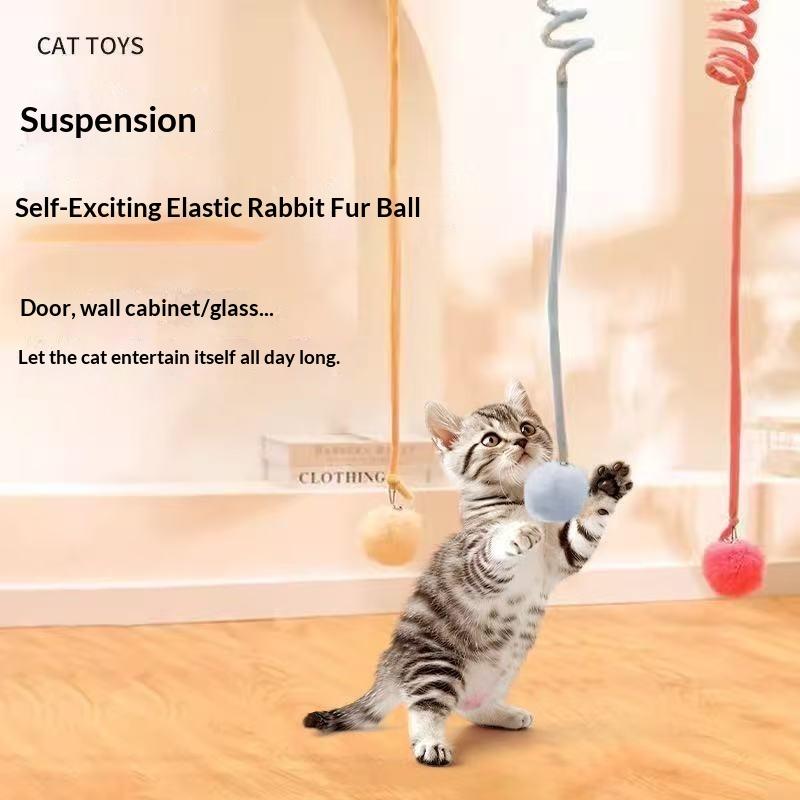 1/3Pcs Hanging Cat Toy Retractable Elastic Rope Plush Ball Teaser Wand Self Play Toy For Kitten Indoor Entertainment
