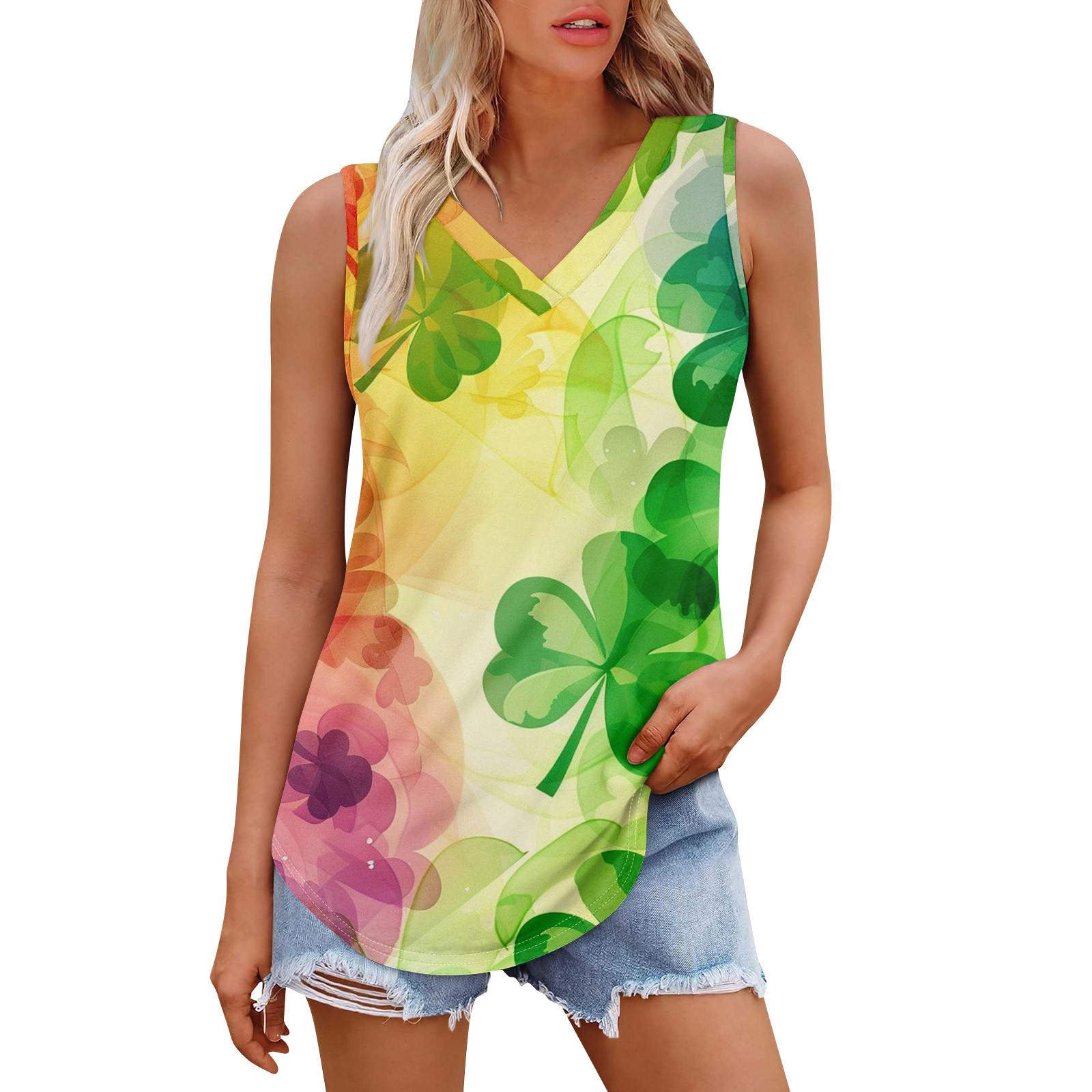 

Женская майка с V-образным вырезом для девочек. День Патрика Печать Повседневный Топ Майки Для Женщин Свободный Покрой Без Рукавов Топы Струящиеся XL зелёный