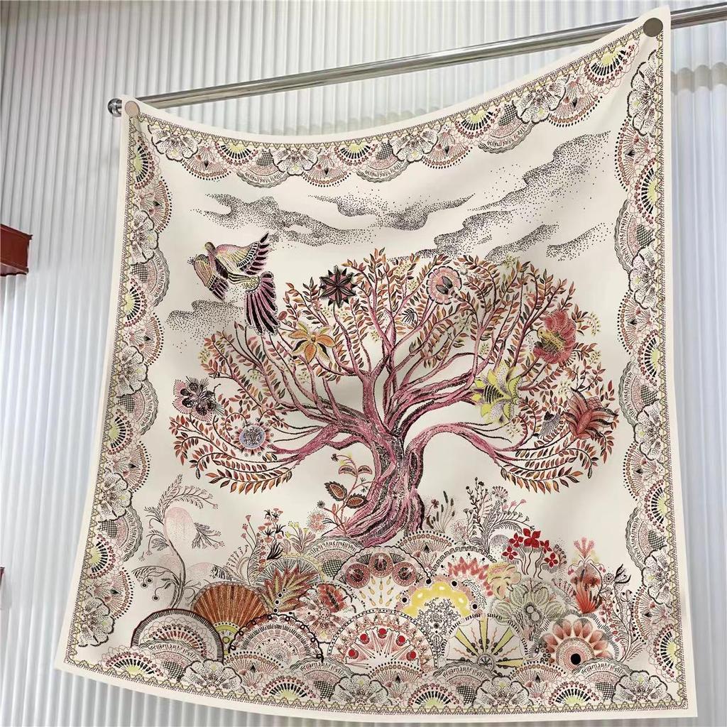 90cm Large Twill Silk Scarf: High-Quality, Fashionable Square Print, Versatile Shawl with Sun Protection