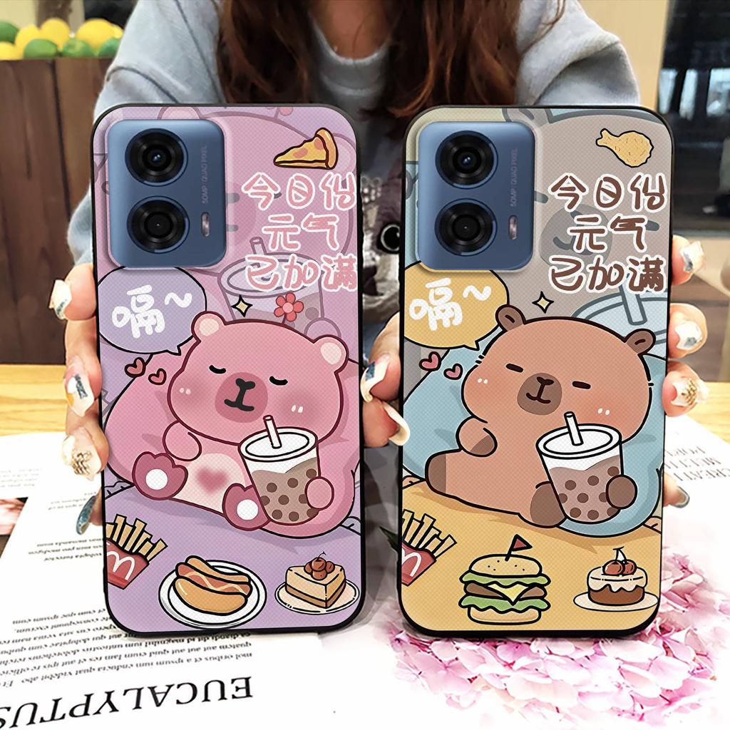 Phone Pouch Couple Phone Case For MOTO G24 Power TPU Soft case Shockproof Durable Waterproof Cartoon Cute Protective