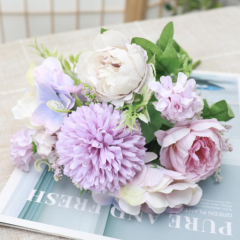 Pink Peony Artificial Flowers Rose Hydrangea for Decoration Silk Flower Table Centerpieces for Wedding Home Party Outdoor Decor