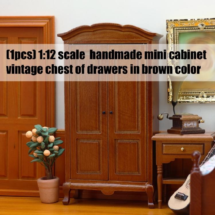 Detailed Miniature Wardrobe Model Figurine 1/12 Scale Doll House Furniture Wooden Storage Cabinet with Openable Door