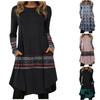 Robe ample à manches longues pour femmes, mode décontractée imprimée, col rond, pull ample