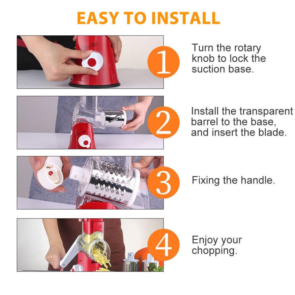 3 Drum Blades Cheese Grater Rotary Handheld Fruit Vegetable Slicer(Red) 